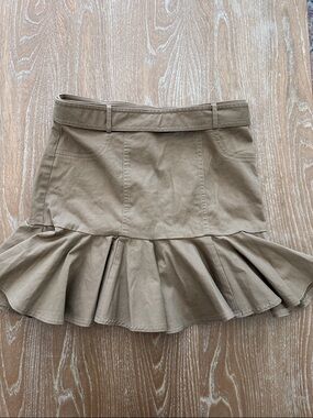 Aqua Khaki Flounce Hem Mini Skirt